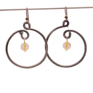 Citrine Hoop Earrings made from Recycled Bicycle Spokes: Small Hoops With Customized Citrine Beads {November Birthstone}
