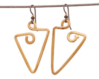 Small Eco-Friendly Triangle Earrings Recycled from Bicycle Spoke:  24k Gold Plated BOHO Triangle Earrings (Small)