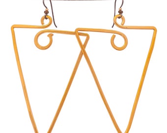 Eco-Friendly Recycled Bicycle Spoke Earrings: Large 24k Gold Plated Geometric Triangles
