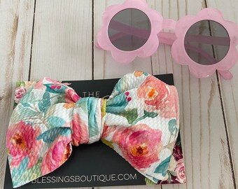 Baby Sunglass Set / Personalized Baby Sunglasses / Sunglasses and Headband Set / Pink Headband / Pink Flower sunglasses / Baby Girl Headband