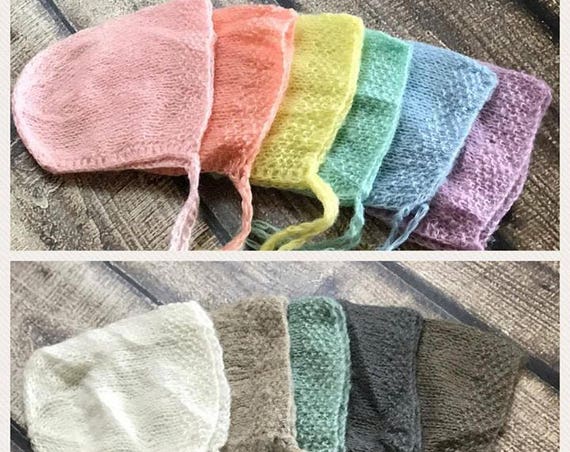 Newborn Bonnet / Many Colors Knit Bonnet / Mohair Photo Prop / Mohair Bonnet / Newborn Photo Prop / Newborn Knit Bonnet / RTS