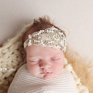 Rhinestone Headband / Baby Girl Headband / Rhinestone and Pearl Headband / Christening Headband / Baptism Headband / Newborn Headband