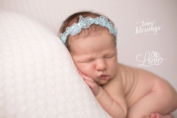 Natalia in Blush Floral Lace Pearl Beaded Headband Halo Tiara Beautiful Newborn Photo Prop Baby Headband Newborn Headband
