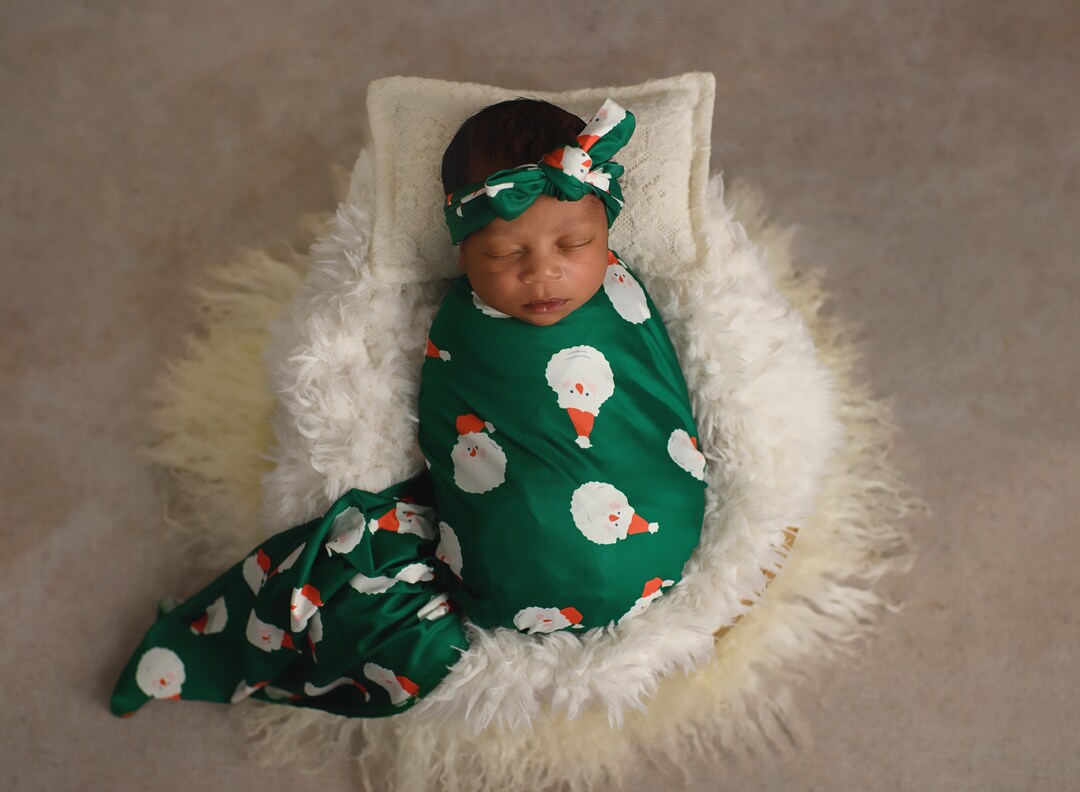 Santa Swaddle Blanket / Bow Headband / Headband Swaddle Set