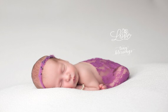 Purple Iris Mohair and Pearl Tie Back and Lace Wrap, Beautiful Newborn Photo Prop, Baby Tie Back, Newborn Photo Prop