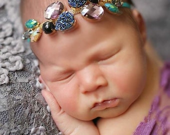 Purple and Aqua Rhinestone Headband / Rhinestone Headband / Baby Girl Headband / Baby Headband / Peacock Gam Headband / Baby Girl Gift