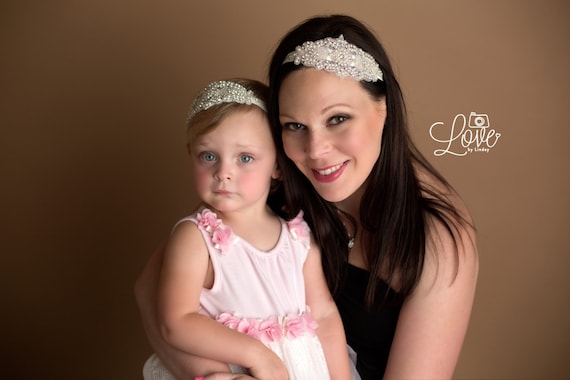 Marcella Rhinestone and Pearl Headband, Mommy and Me Set, Newborn Photo Prop, Baby Headband, Toddler Headband, Baptism Headband