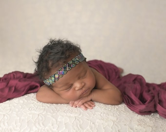 Iridescent Black Beaded Headband / Baby Headband / Baby Girl Headband / Newborn Headband / Petite Headband / Black Headband / Baby Gift