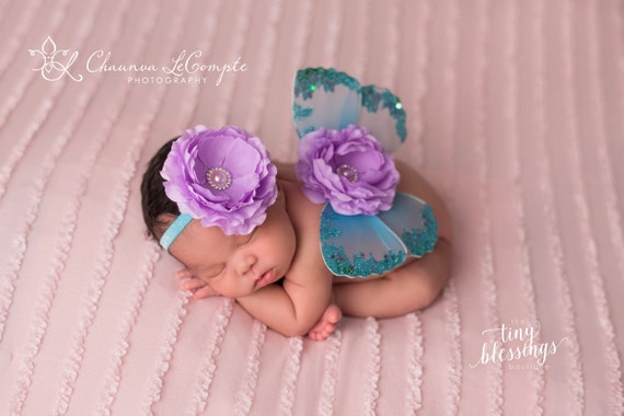 Turquoise and Lavender Butterfly Wing Set, Newborn Wings, Newborn Wing Prop, Baby Wing Prop, Newborn Photo Prop, Newborn Butterfly Wings