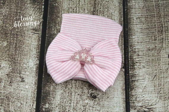 Pink Rhinestone Crown Newborn Hat, Newborn Hat, Baby Hat, Hospital Hat, Newborn Coming Home Outfit, Newborn Hospital Hat, Newborn Hat