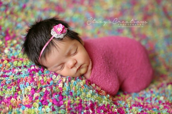 Lynn Newborn Berry Flower and Rhinestone Headband or Tie Back, Baby Halo, Baby Crown, Newborn Photo Prop, Simple Headband