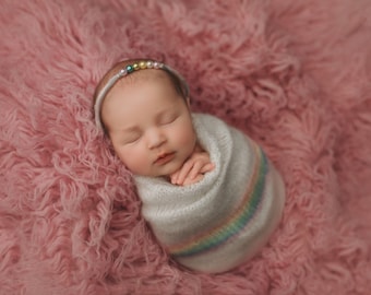 Rainbow Knit Swaddle Sack and Bonnet /  Knit Sack / Newborn Photo Prop / Knit Newborn Prop / Knit Cocoon / Newborn Sack / Rainbow Baby Prop