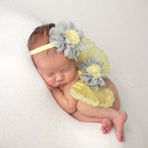 Yellow and Grey Butterfly Wing Set  / Newborn Wings / Newborn Wing Prop / Baby Girl Headband / Newborn Photo Prop / Newborn Butterfly Wings