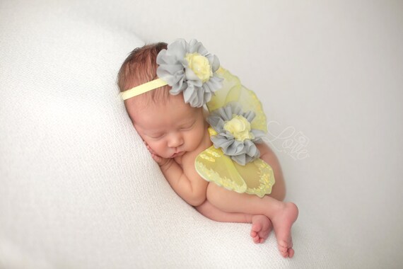 Yellow and Grey Butterfly Wing Set, Newborn Wings, Newborn Wing Prop, Baby Wing Prop, Newborn Photo Prop, Newborn Butterfly Wings