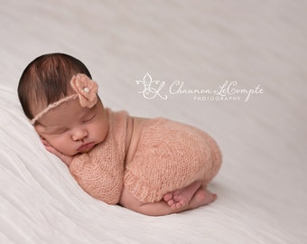Peach Mohair Sleeves and Shorts and Tie Back, Photo Prop, Mohair Photo Prop, Mohair Shorts, Newborn Photo Prop, Mohair Tie Back