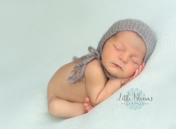 Newborn Bonnet / Gray Knit Pants / Mohair Photo Prop / Mohair Bonnet / Newborn Photo Prop / Newborn Knit Outfit / Gray Bonnet / RTS