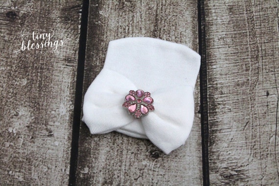 Pink Rhinestone Newborn Hat, Newborn Hat, Baby Hat, Hospital Hat, Newborn Coming Home Outfit, Newborn Hospital Hat, Newborn Hat