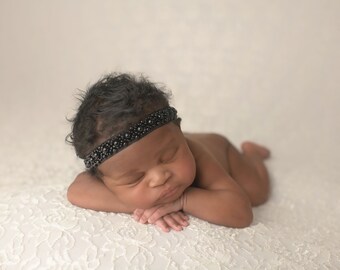 Black Beaded Headband / Baby Headband / Baby Girl Headband / Newborn Headband / Petite Headband / Black Headband / Baby Shower Gift