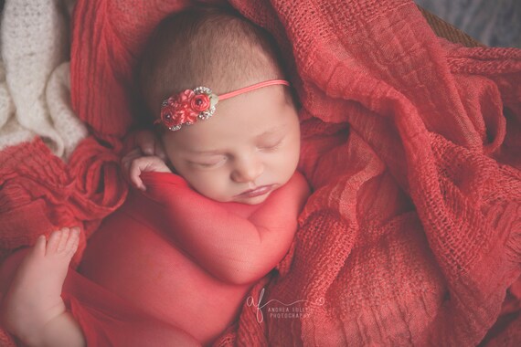Greyson Coral Flower Rhinestone Headband, Rhinestone Headband, Coral Headband, Baby Headband, Baby Girl Headband, Simple Headband