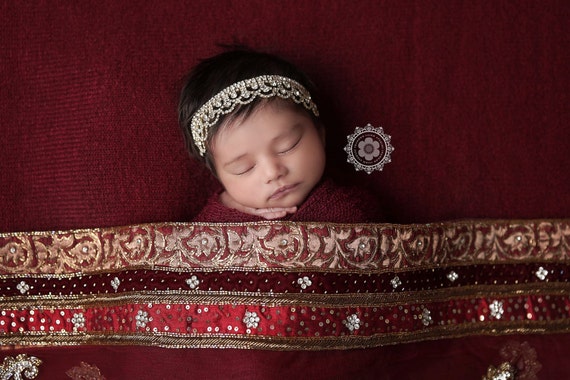 Gwendolyn Stunning Fit for a Queen Newborn Golf Rhinestone Tie Back Baby Headband Halo Baby Crown Photo Prop