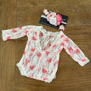 Lace Romper / Newborn Romper / Newborn Lace Romper / Floral Lace Newborn Romper / Heart Lace Romper / Newborn Photo Prop / RTS / Valentines
