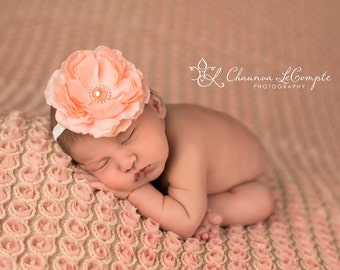 Delaney, Peach Headband, Peach Flower Headband, Baby Girl Headband, Baby Headband, Photo Prop, Newborn Prop, Baby Girl Photo Prop