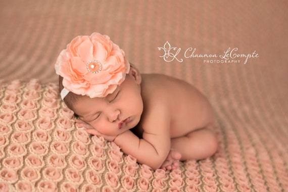 Delaney, Peach Headband, Peach Flower Headband, Baby Girl Headband, Baby Headband, Photo Prop, Newborn Prop, Baby Girl Photo Prop
