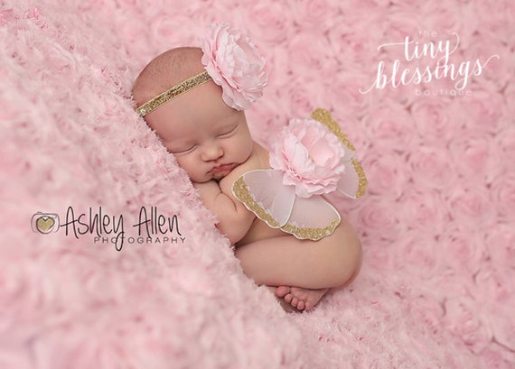Gold and Baby Pink Butterfly Wing Set, Newborn Wings, Newborn Wing Prop, Baby Wing Prop, Newborn Photo Prop, Newborn Butterfly Wings