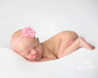 Petite Elegance Collection Grace in Pink Flower Headband or clip Beautiful Newborn Photo Prop Baby Headband Newborn Tie Back