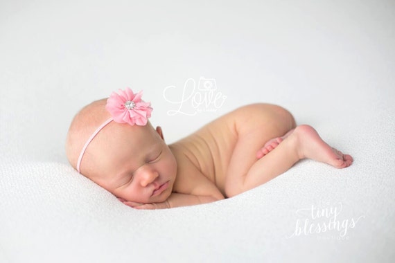 Petite Elegance Collection Grace in Pink Flower Headband or clip Beautiful Newborn Photo Prop Baby Headband Newborn Tie Back
