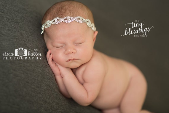 Stunning Fit for a Queen Isadora Newborn Rhinestone Tie Back Baby Headband Halo Baby Crown Photo Prop