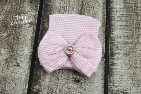 Rhinestone Pink Pearl Newborn Hat, Newborn Hat, Baby Hat, Hospital Hat, Newborn Coming Home Outfit, Newborn Hospital Hat, Newborn Hat