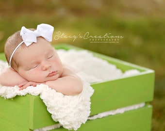 White Bow Headband, Mini Bow Headband, Baby Headband, Photo Prop, White Headband