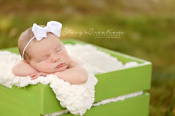 White Bow Headband, Mini Bow Headband, Baby Headband, Photo Prop, White Headband