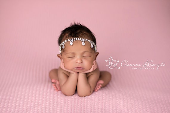 Stunning Fit for a Queen Perfectly Caroline Rhinestone Tie Back Baby Headband Halo Baby Crown Photo Prop
