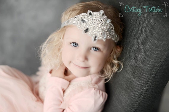 Lucia Rhinestone and Beaded Headband, Baby Halo, Newborn Photo Prop, Baby Headband, Newborn Prop, Toddler Headband, Baptism Headband
