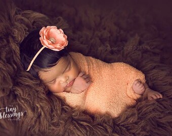 Petite Delaney, Peach Headband, Peach Flower Headband, Baby Girl Headband, Baby Headband, Photo Prop, Newborn Prop, Baby Girl Photo Prop