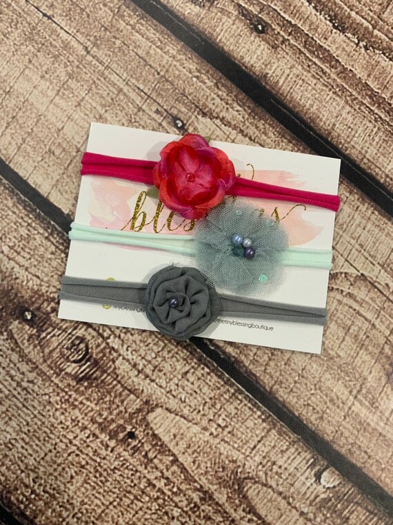Petite flower Headband / Stretchy Headband / Newborn through Through Toddler Headband / Petite Headband / Baby Girl Headband / Headband Set