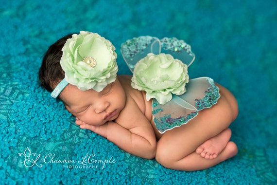 Mint and Turquoise Butterfly Wing Set, Newborn Wings, Newborn Wing Prop, Baby Wing Prop, Newborn Photo Prop, Newborn Butterfly Wings