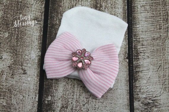 Pink Rhinestone Newborn Hat, Newborn Hat, Baby Hat, Hospital Hat, Newborn Coming Home Outfit, Newborn Hospital Hat, Newborn Hat