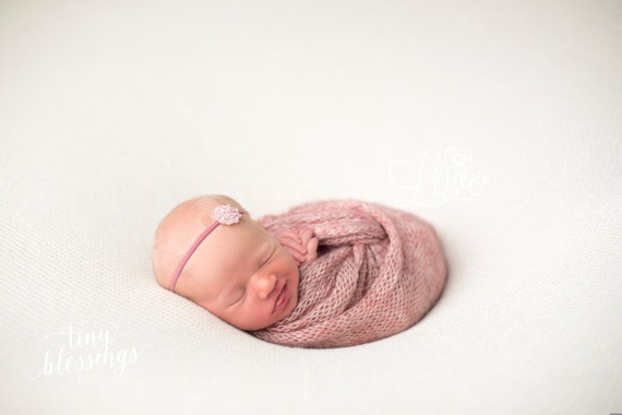 Rose Rhinestone Flower Headband / Mauve Headband / Newborn Headband / Baby Headband / Petite Headband / Baby Girl Headband / Simple Headband