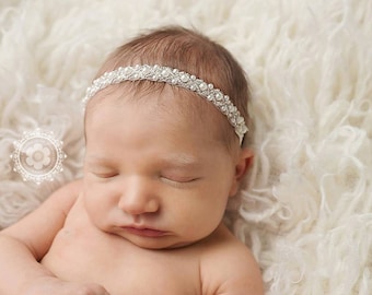 Pearl Headband / Ivory Headband / Baby Girl Headband / Beaded Headband / Christening Headband / Baptism / Newborn Photography Prop