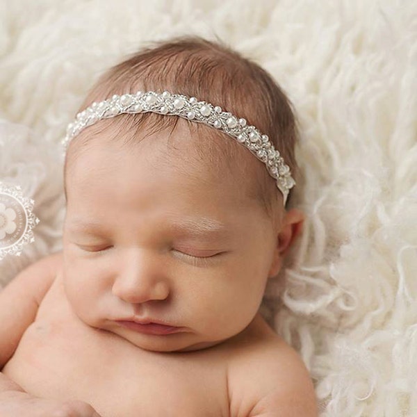 Pearl Headband / Ivory Headband / Baby Girl Headband / Beaded Headband / Christening Headband / Baptism / Newborn Photography Prop