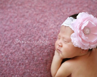 Delaney, Pink Headband, Pink Flower Headband, Baby Girl Headband, Baby Headband, Photo Prop, Newborn Prop, Baby Girl Photo Prop