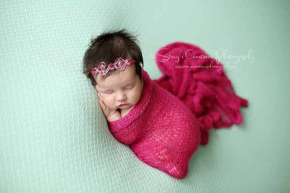 Berry Rhinestone Headband and Mohair Wrap, Newborn Photo Prop, Newborn Wrap, Rhinestone Headband, Mohair Wrap, Pink Mohair Wrap, Headband