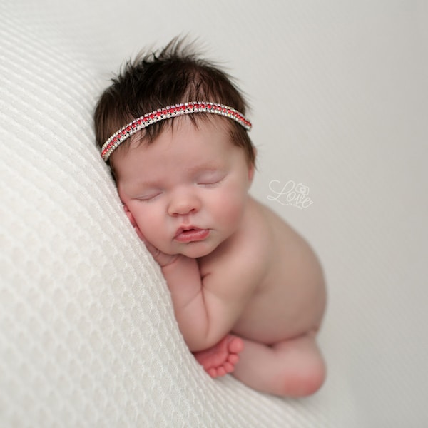 READY TO SHIP, Red Headband, Rhinestone Headband, Simple Headband, Baby Headband, Newborn Headband