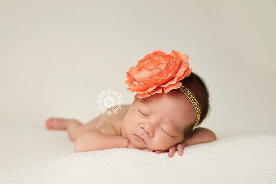 Delaney, Coral Headband, Coral Flower Headband, Baby Girl Headband, Baby Headband, Photo Prop, Newborn Prop, Baby Girl Photo Prop
