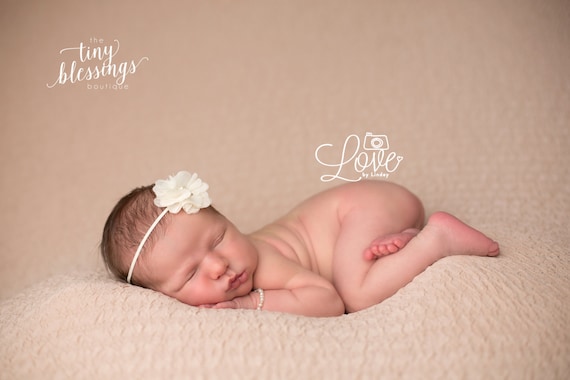 Elaina Collection Rhinestone Pearl Flower in Ivory Baby Headband or Clip Beautiful Newborn Photo Prop Infant Toddler