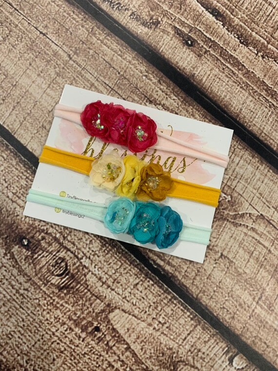 Petite flower Headband / Stretchy Headband / Newborn through Through Toddler Headband / Petite Headband / Baby Girl Headband / Headband Set