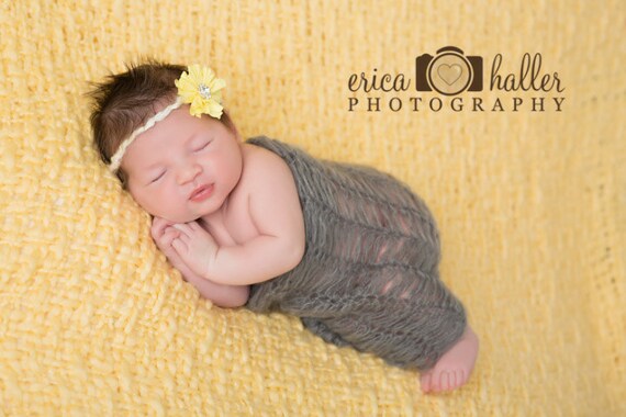 Grace, Yellow Flower Tie Back, Yellow Headband, Flower Headband, Newborn Headband, Newborn Photo Prop, Many Colors Available